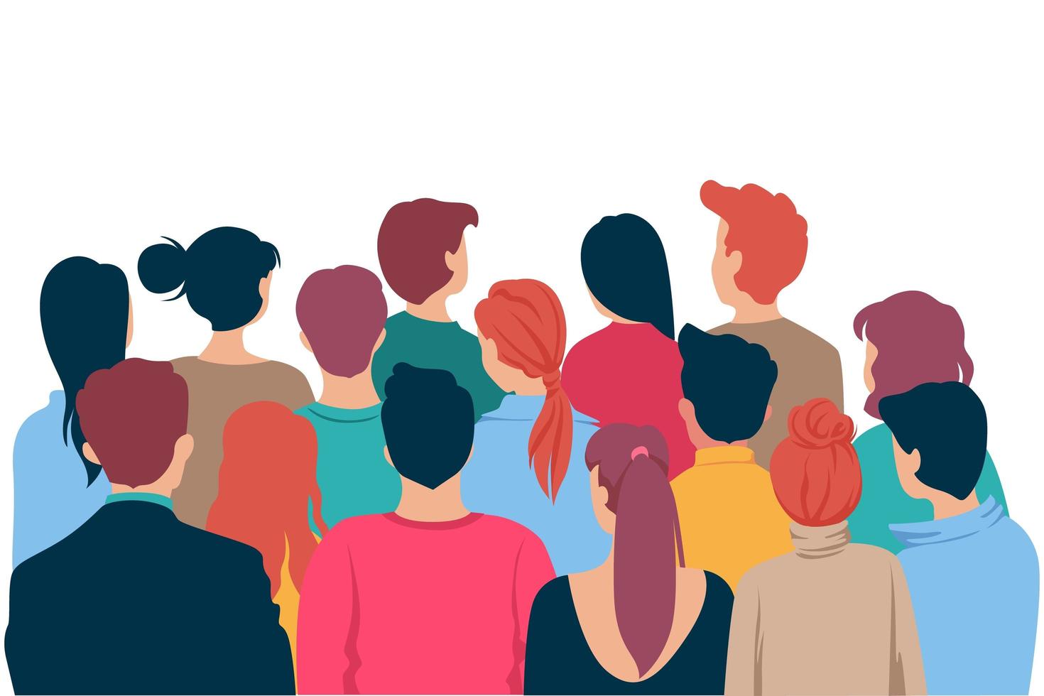 Back view of cartoon people crowd vector