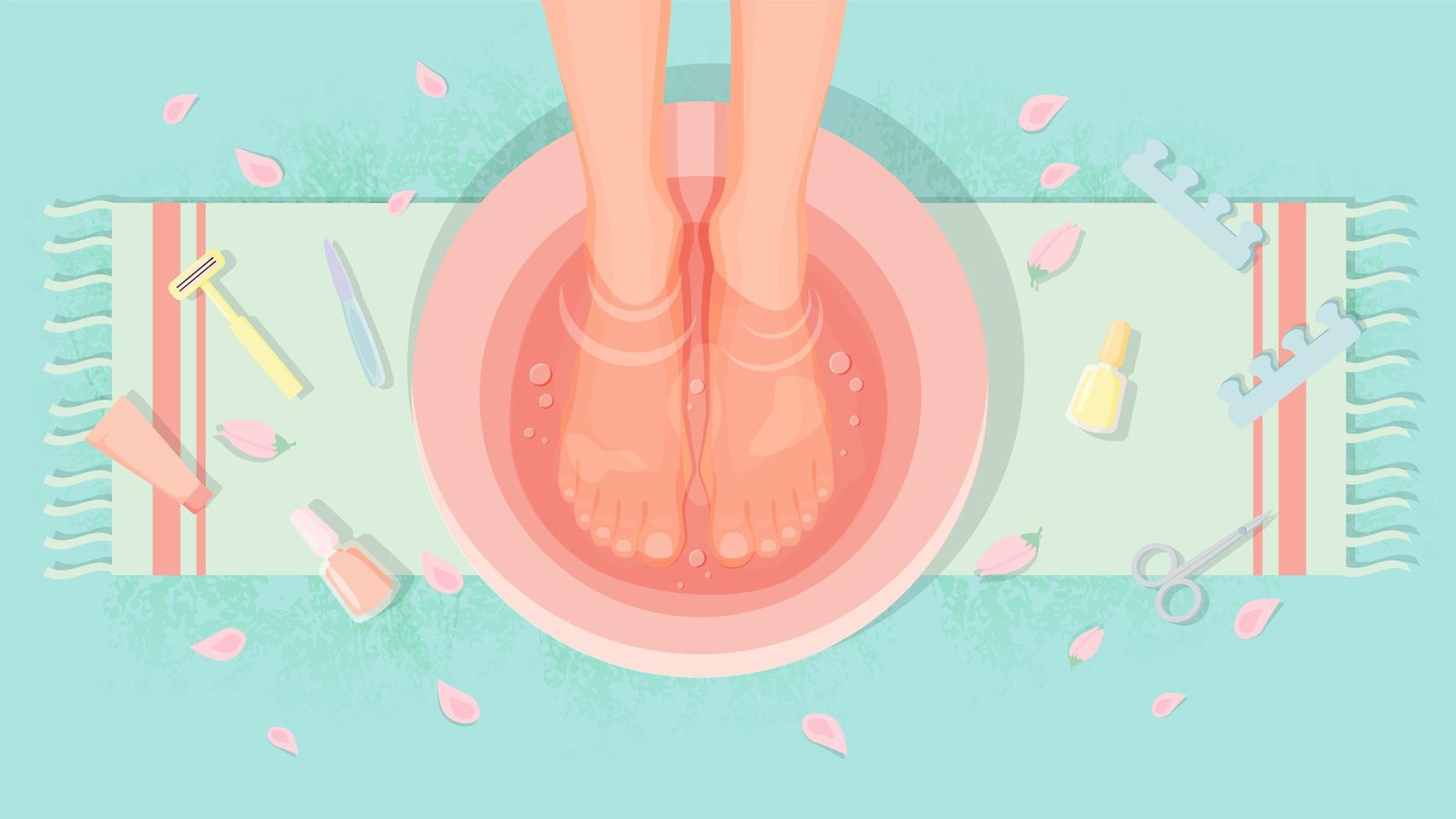 Top view of female feet in water during pedicure vector