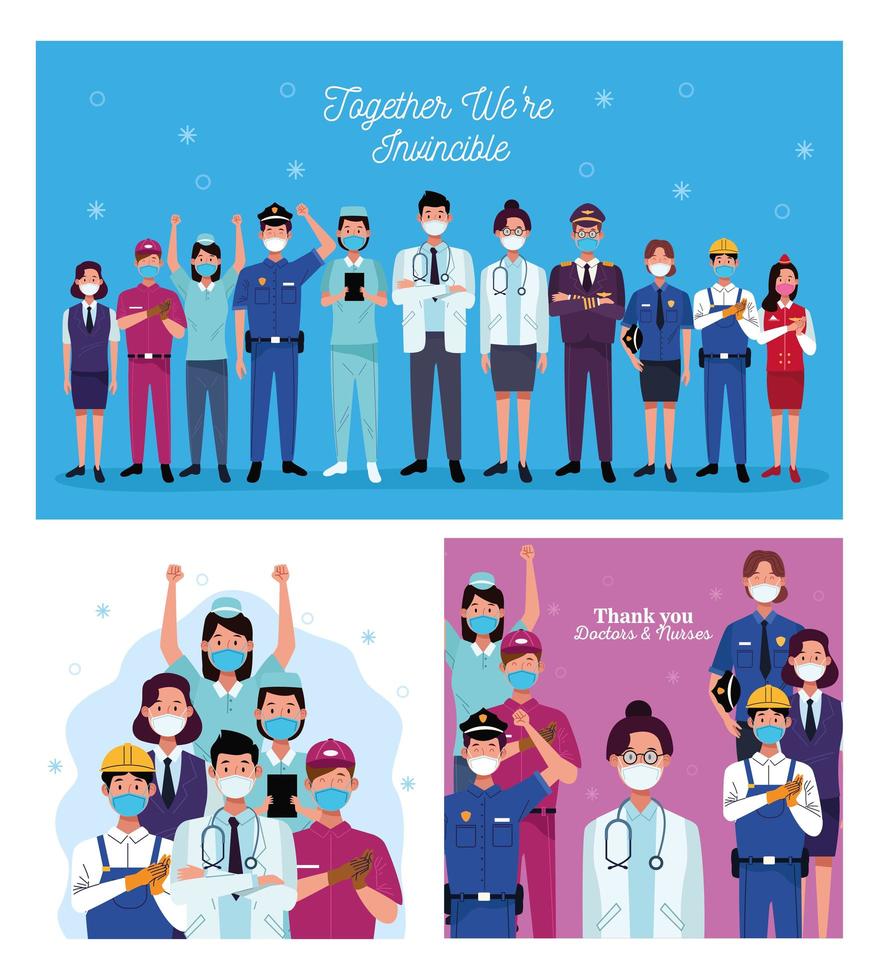 Group of workers positive messages vector