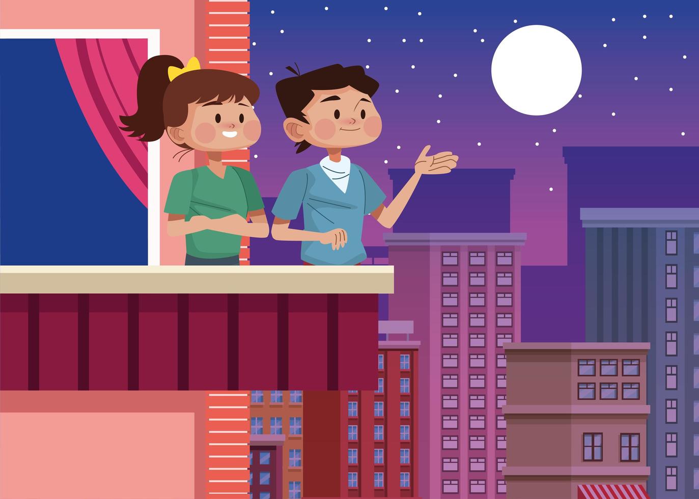 Couple in house balcony scene vector