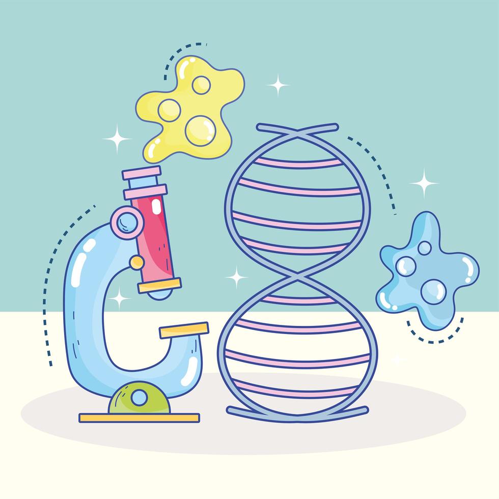Laboratorio de investigación genética de la molécula de ADN de microscopio de ciencia vector