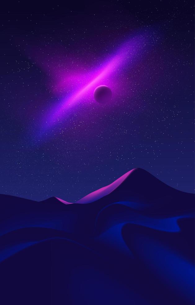 Ilustración de ciencia ficción del desierto y la nebulosa en la noche vector