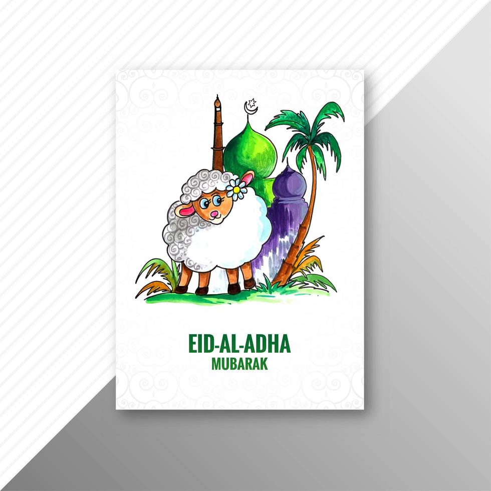 Eid al-adha greeting card with sheep and mosque  vector