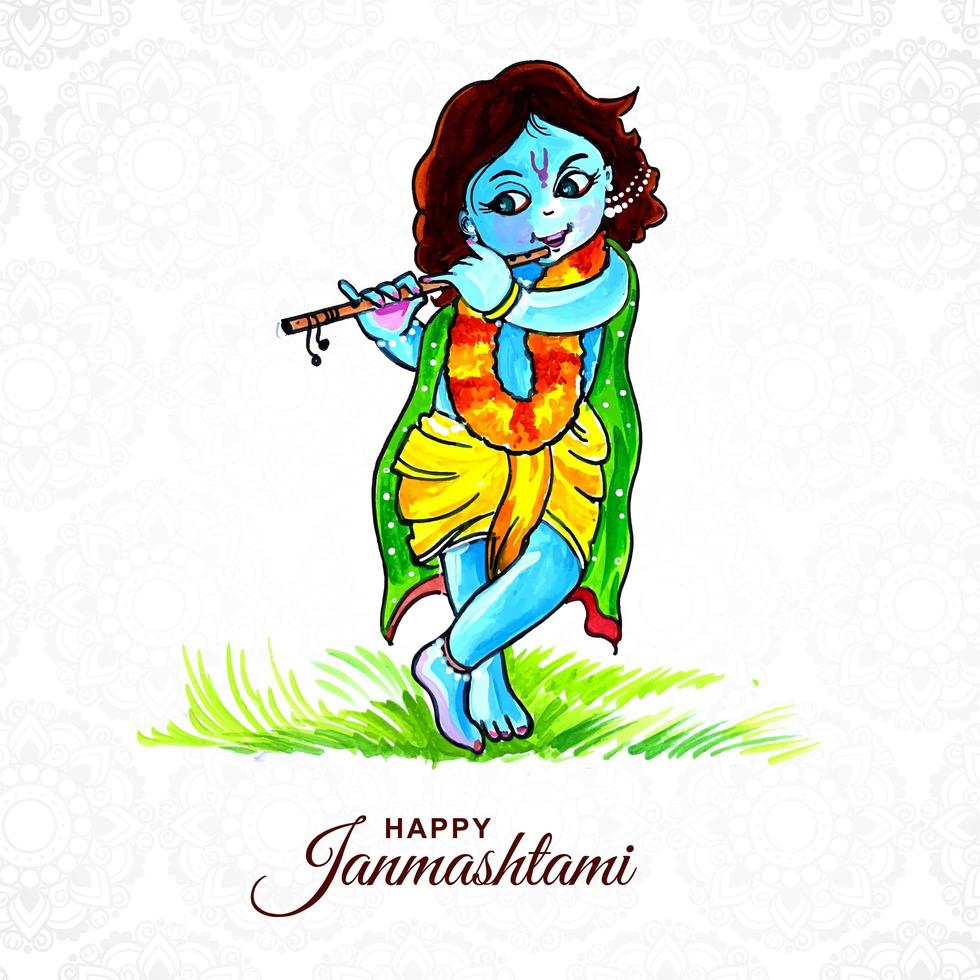 Hindu festival Janmashtami celebrated in India card  vector