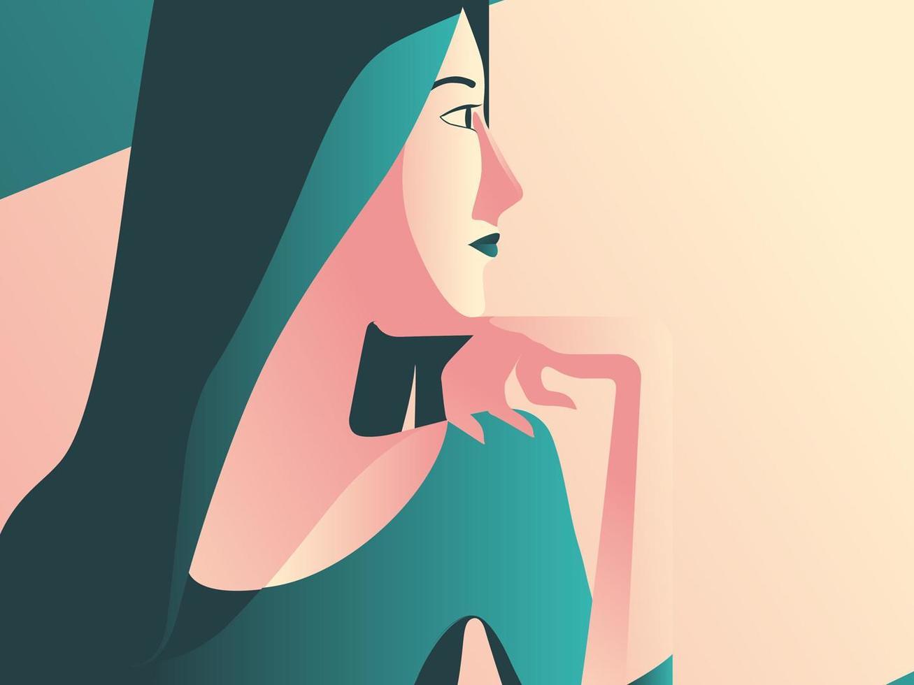 arte minimalista de mujer tomando un café vector