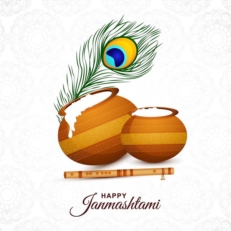 Hermoso fondo de tarjeta de krishna janmashtami religioso vector