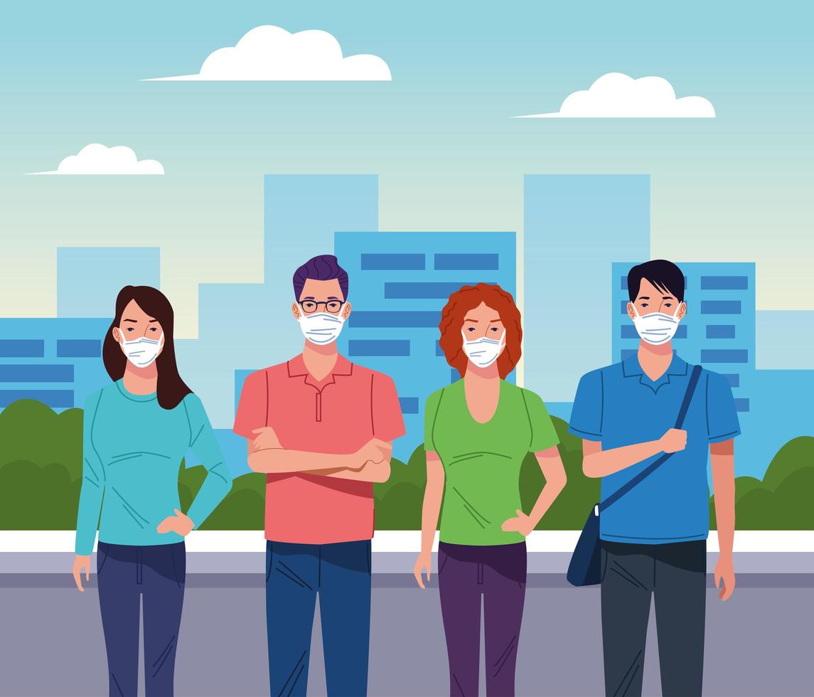 Group of people using face mask  vector