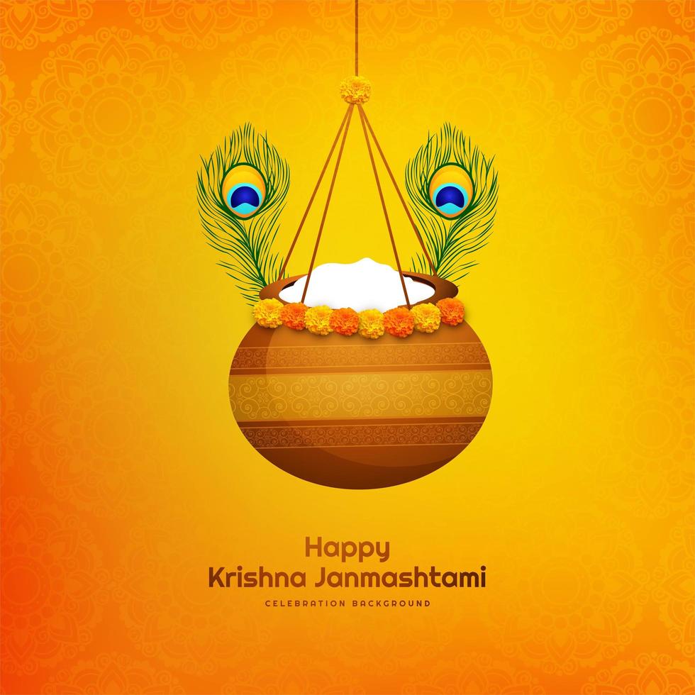 Happy janmashtami background with hanging pot vector