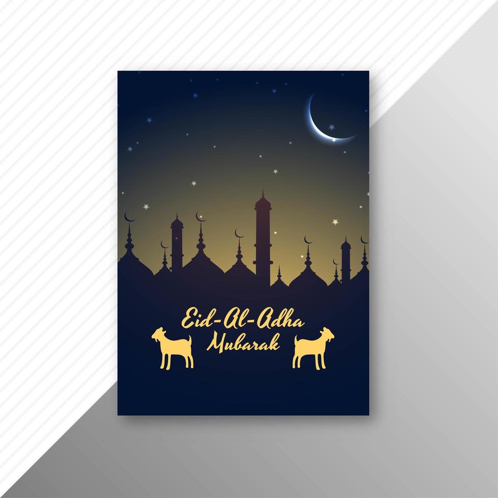 Tarjeta eid al adha con silueta de mezquita y cabras vector