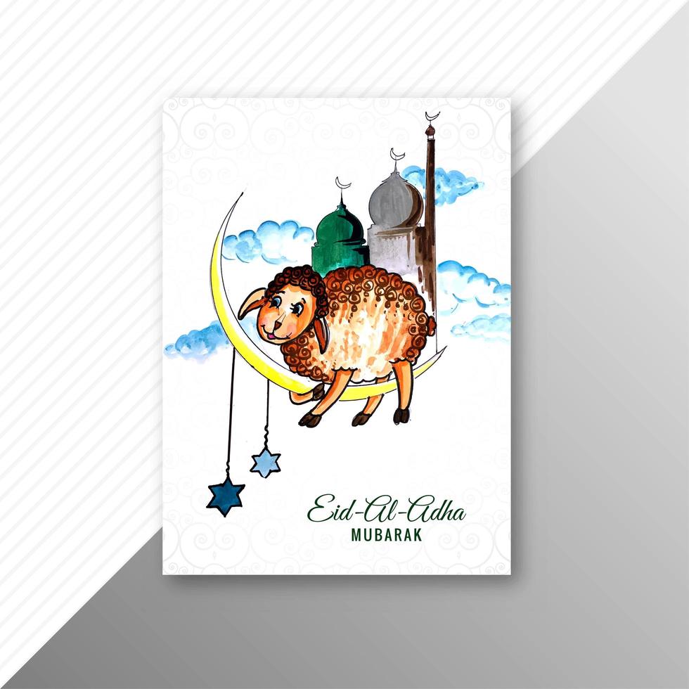 Eid al-adha hand painted greeting card with sheep on moon  vector