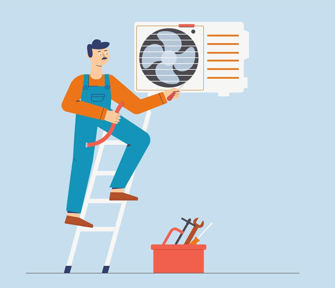 hombre de dibujos animados, reparación de aire acondicionado 1234011