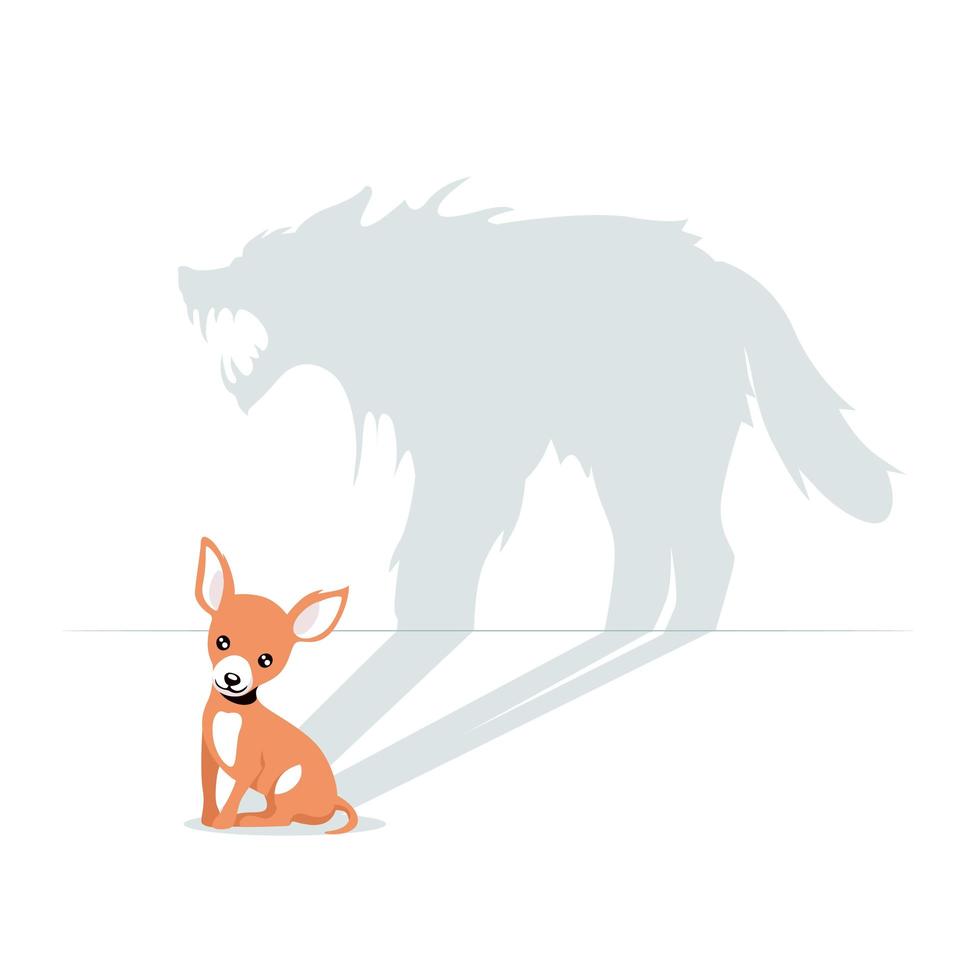 Cartoon cute little dog with horrible beast shadow vector