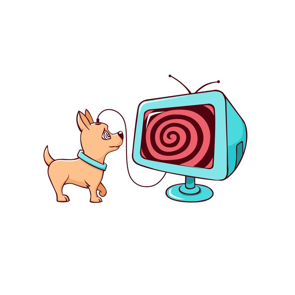 pequeño perro lindo de dibujos animados adicto a la televisión vector