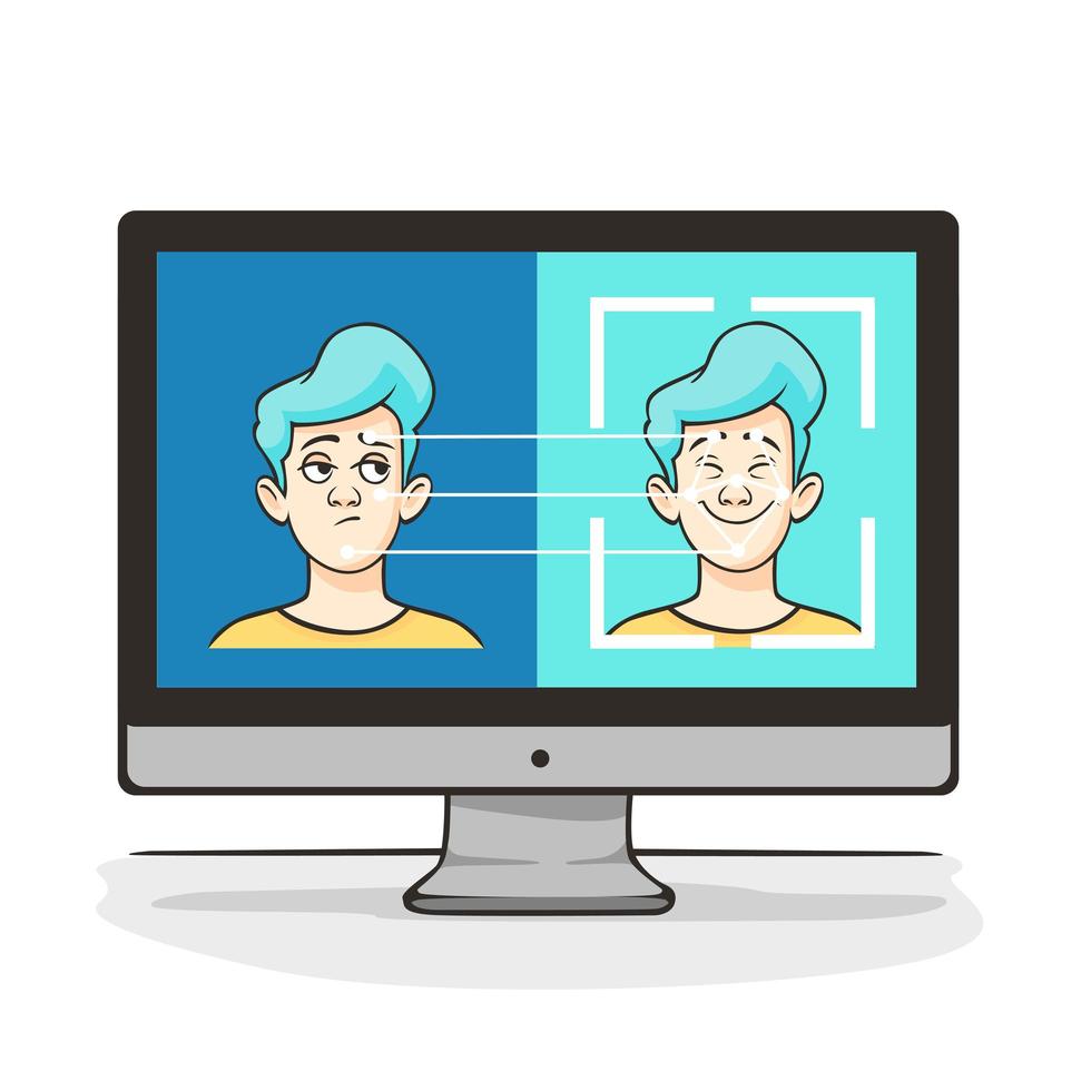 Biometric identification of cartoon male face at computer screen vector