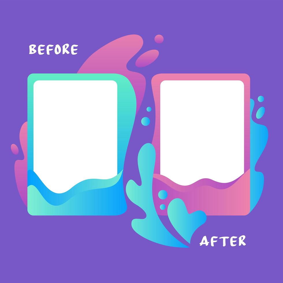 Colorful before and after water splash frames vector