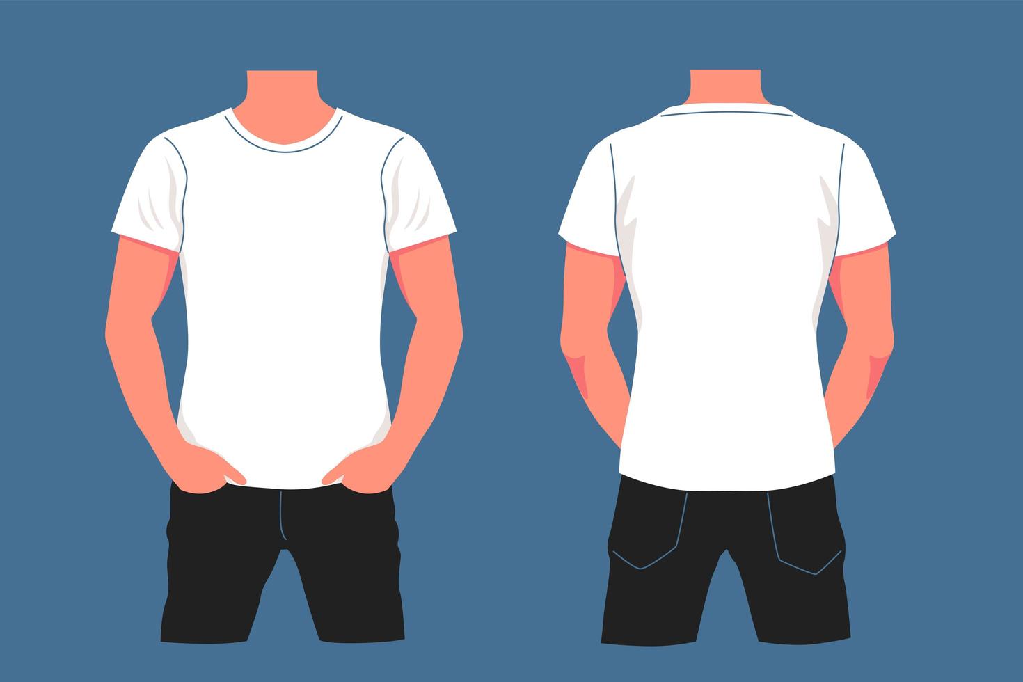 Cartoon white t shirt mockup on male body vector