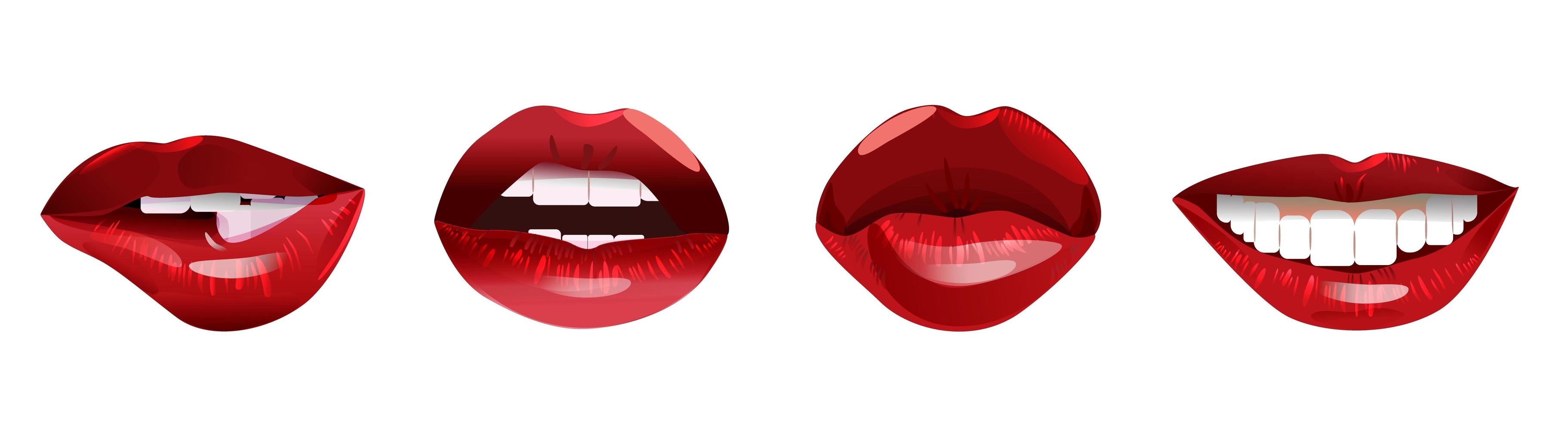 Cartoon woman lips with red lipstick and white teeth vector