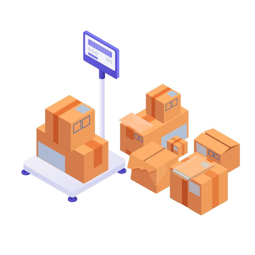 Isometric boxes on loading scales vector