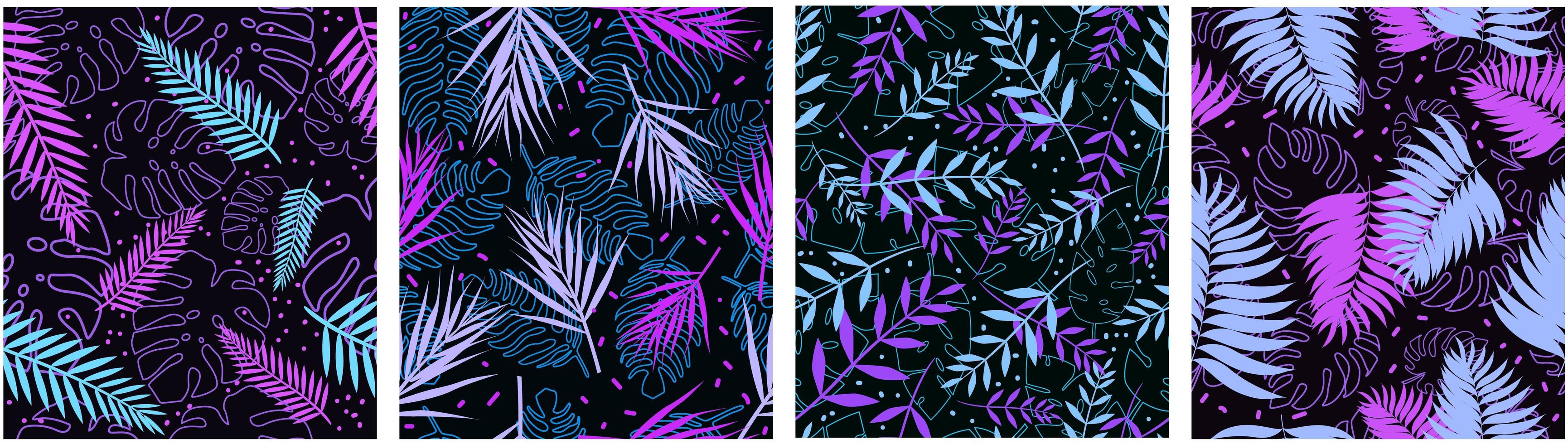 Violet blue tropical leaves seamless pattern vector