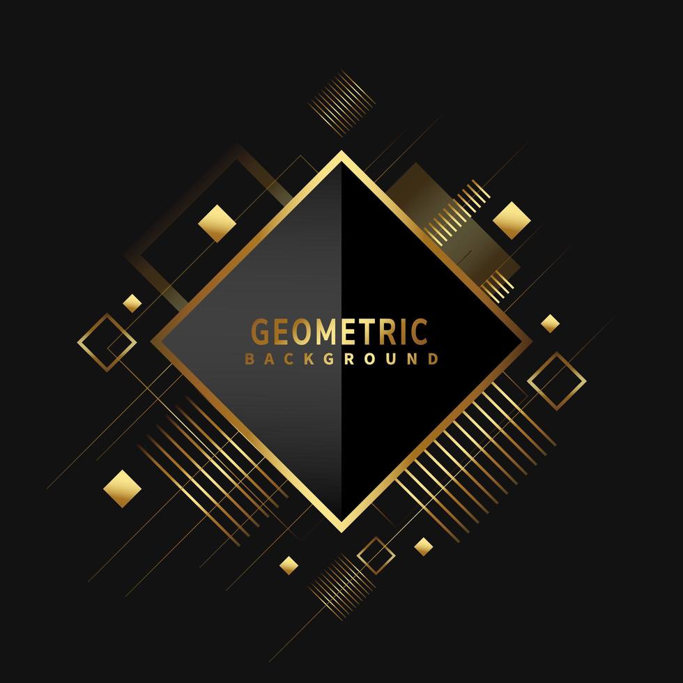 Shiny metallic golden diamond shaped geometric pattern on black vector