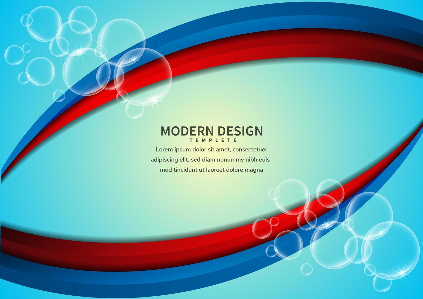 Red and blue vibrant overlapping curved layers with bubbles vector