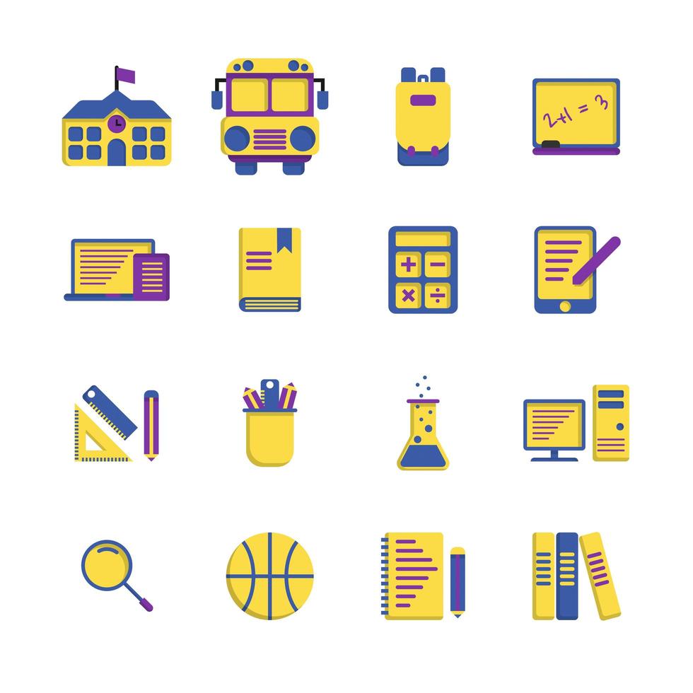 School elements flat icon set vector