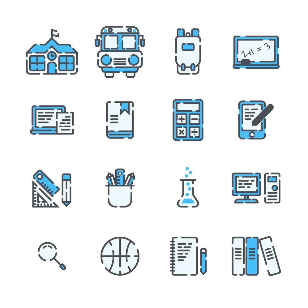 School elements filled outline icon set vector