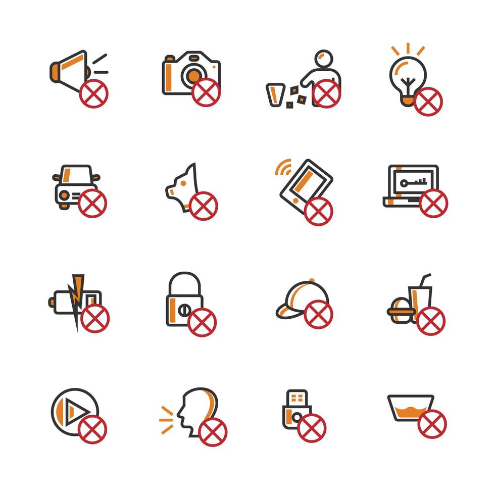 Prohibition semi-filled outline icon set vector