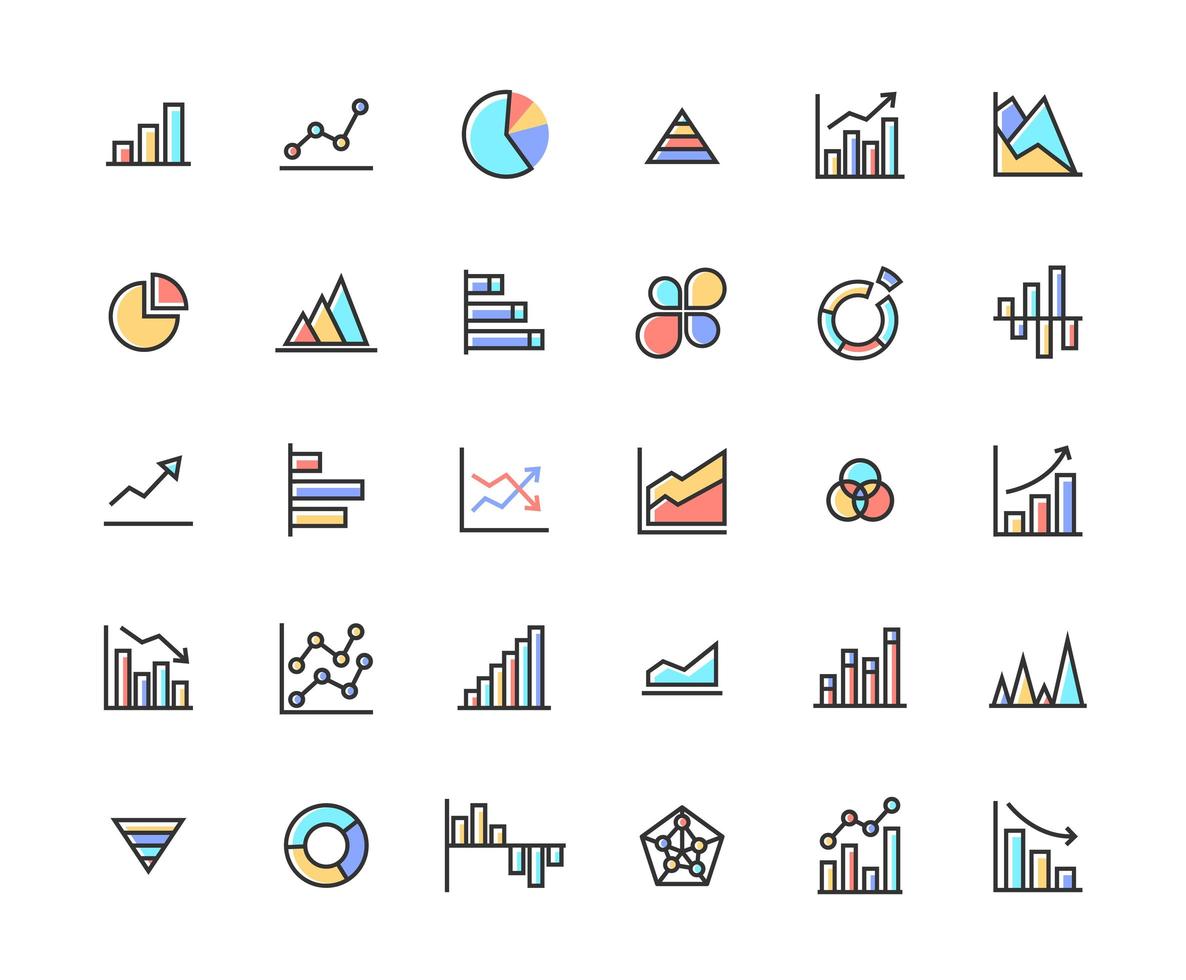 Business Graph Filled Outline Icon Set vector