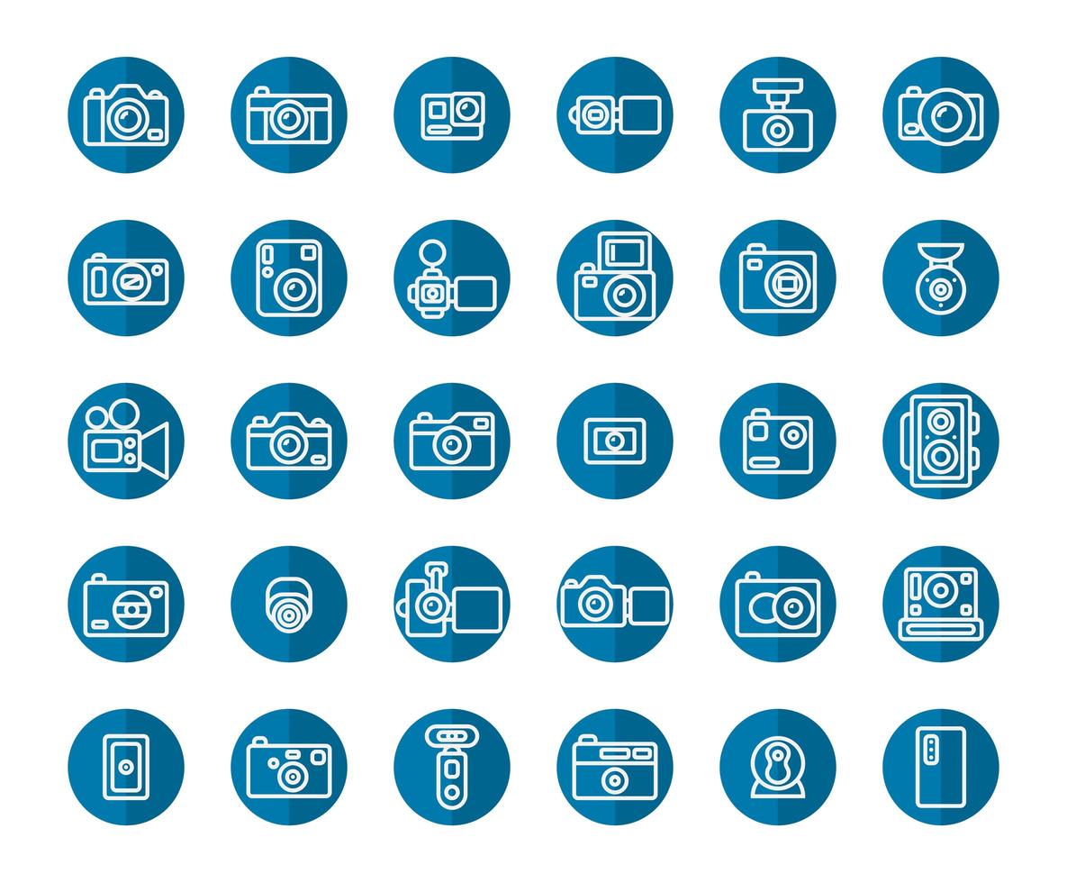 Camera Flat Shadow Circular Icon Set vector