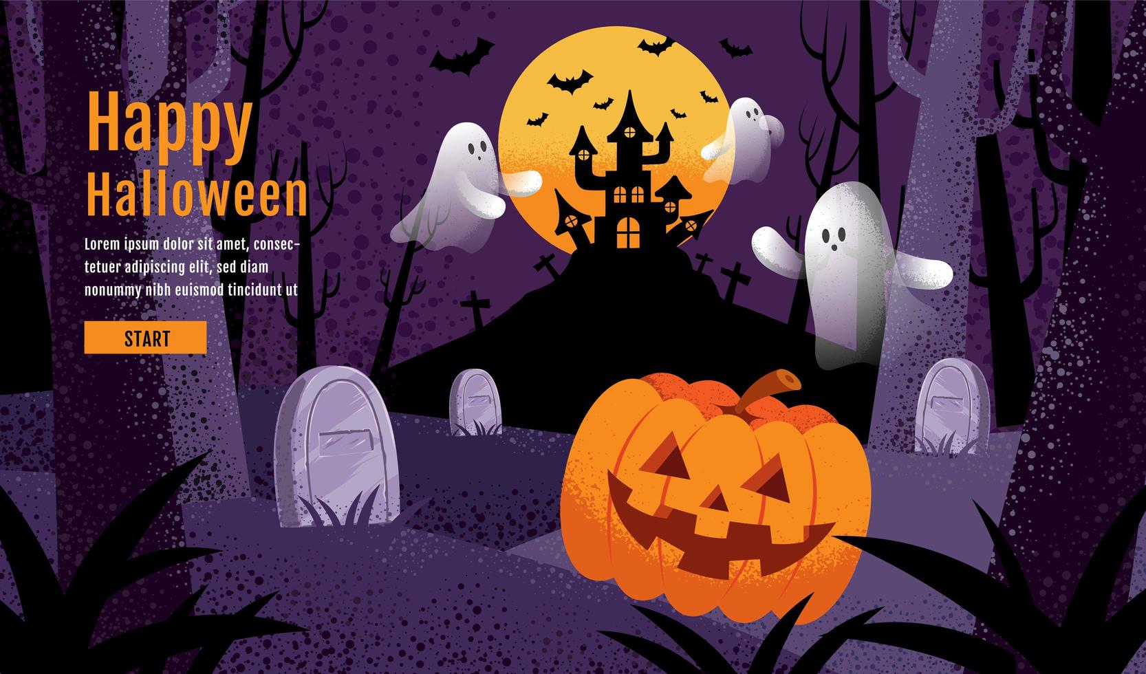 Halloween design with pumpkin, ghost, castle, moon vector