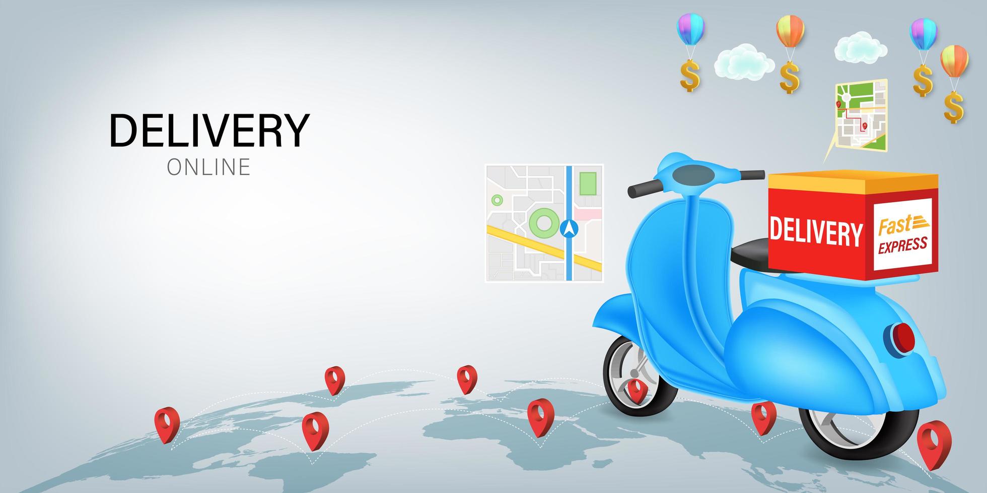 Fast delivery by scooter on mobile  vector