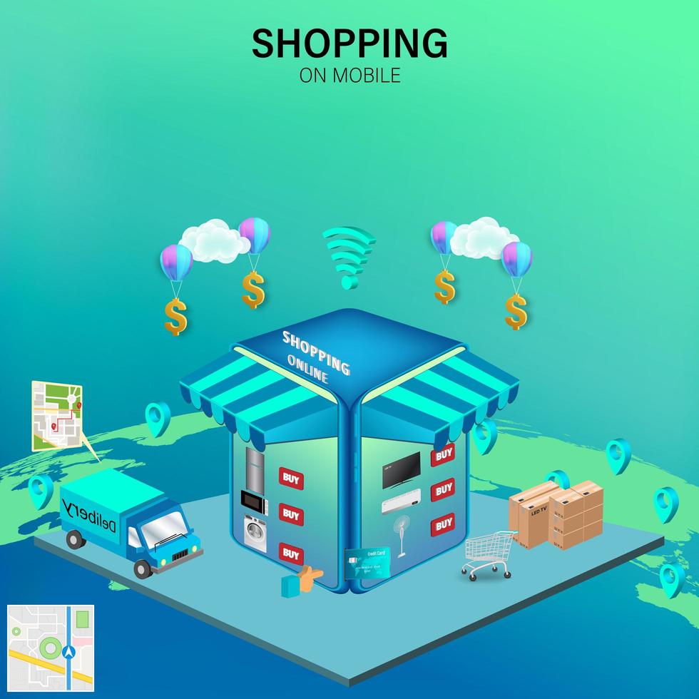 Shopping Online on Mobile Websites vector