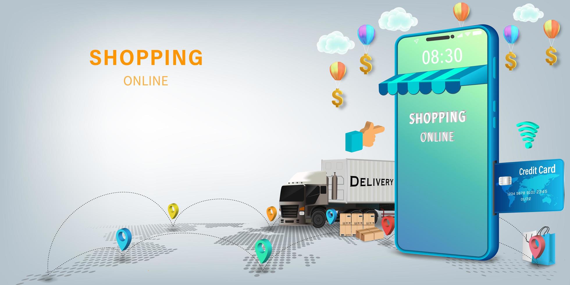 Shopping online mobile transport and delivery service vector