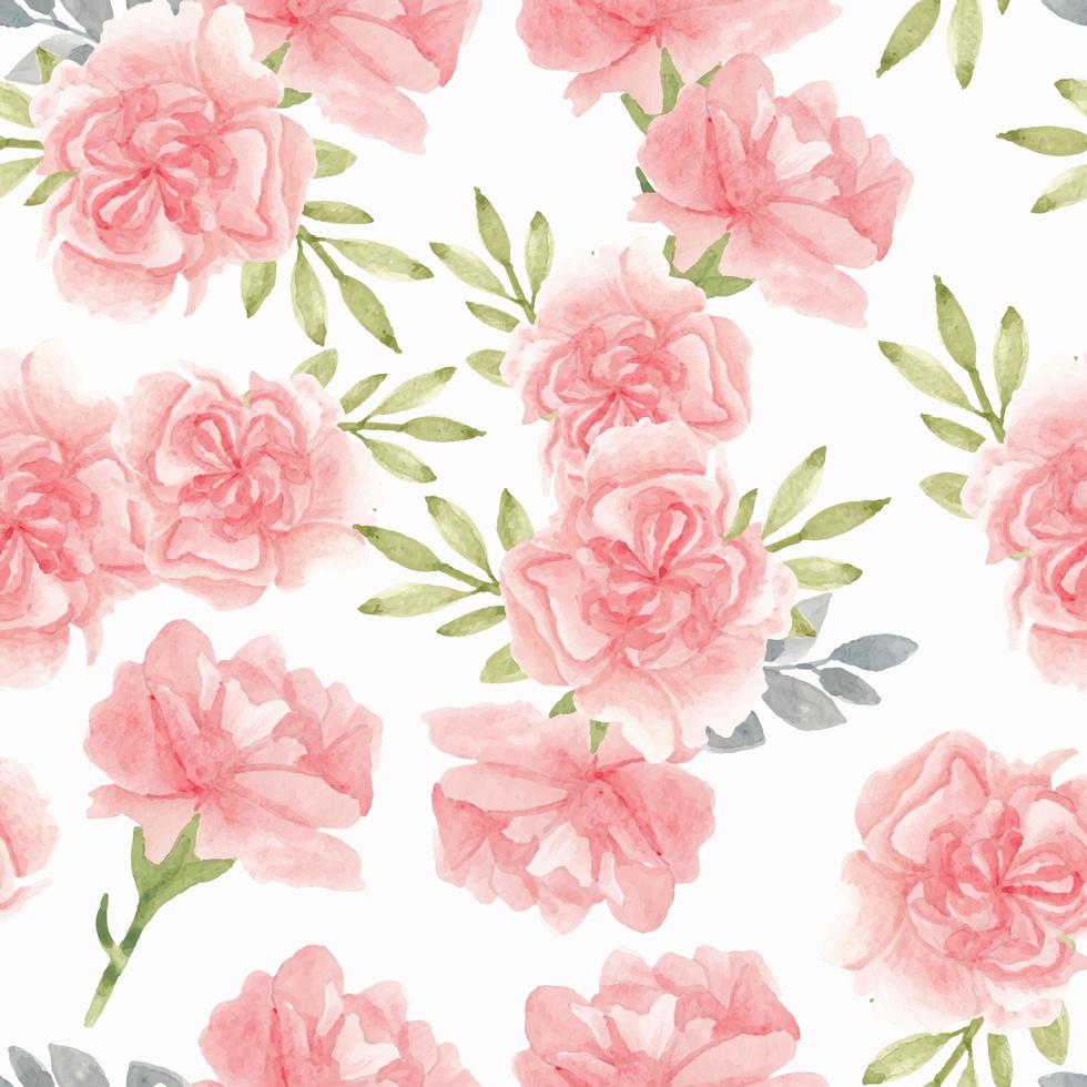 Watercolor pink carnation flower pattern vector