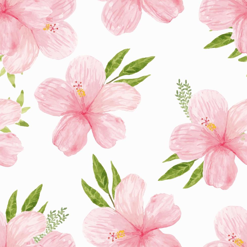 patrón de flor de hibisco rosa acuarela vector