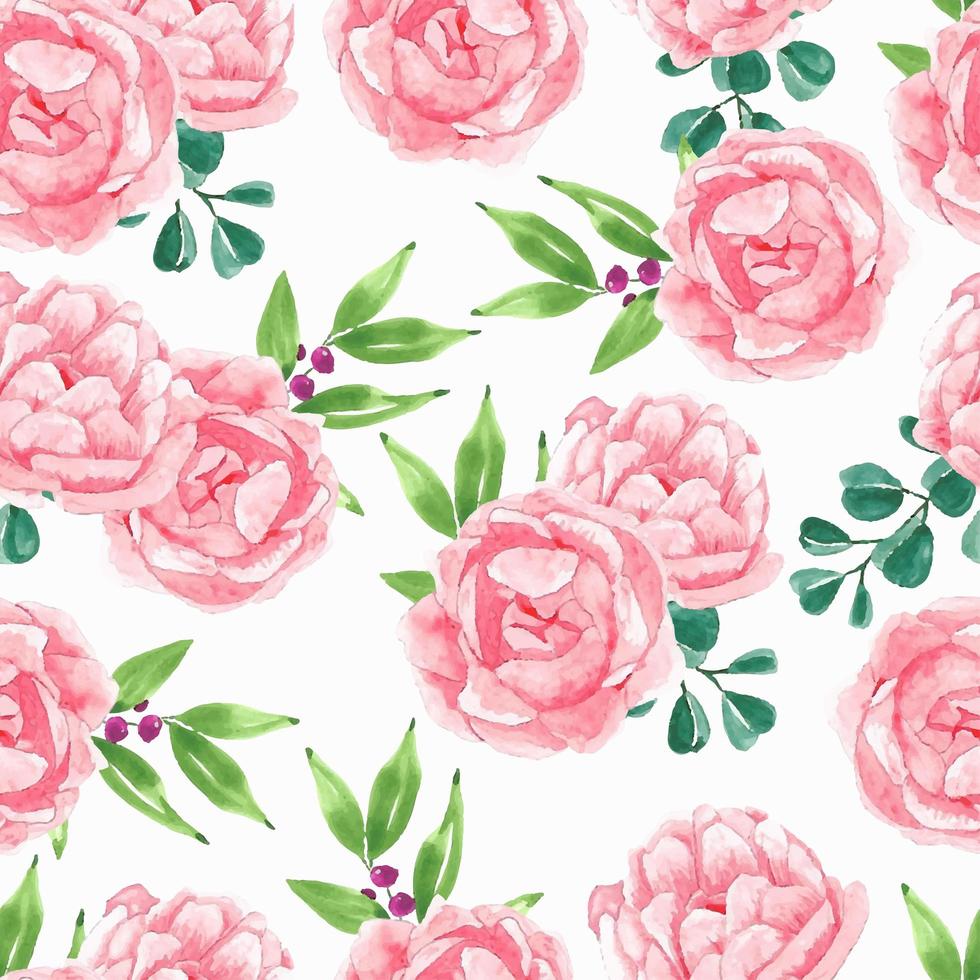 Pink peony flower watercolor pattern vector