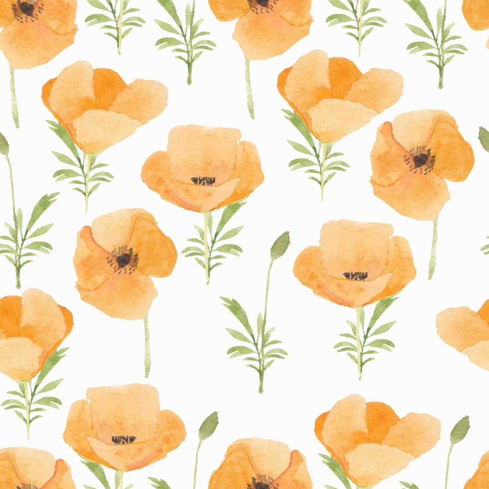 Watercolor poppy flower pattern vector