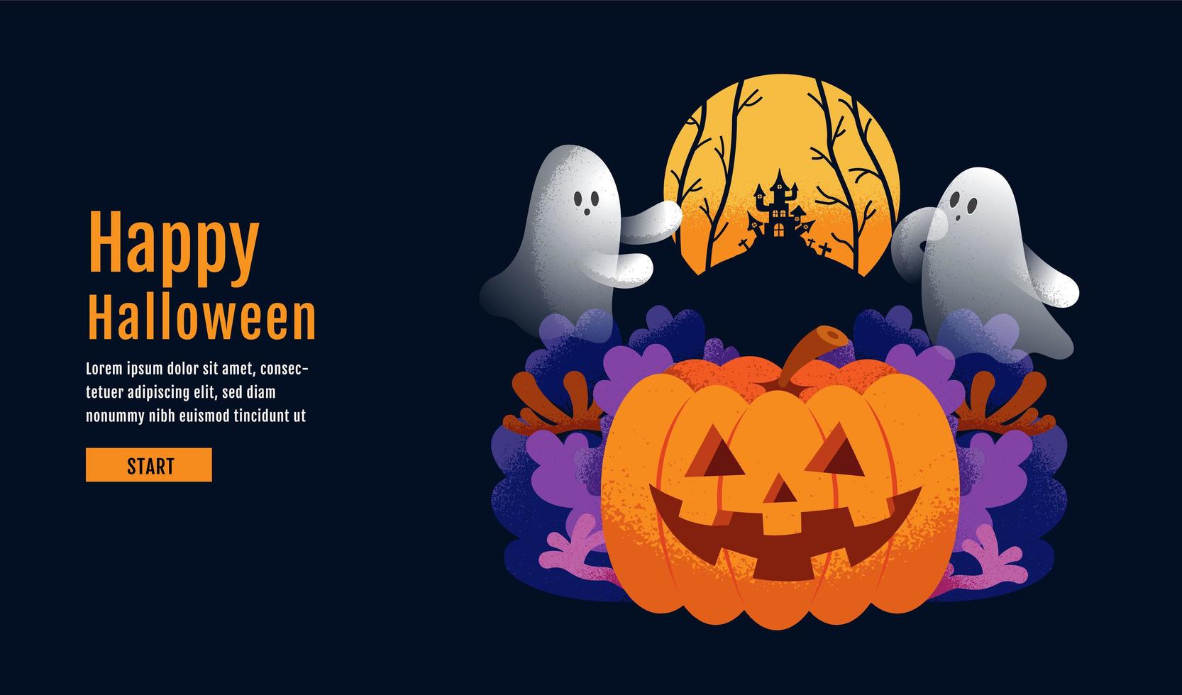 Halloween page with pump, ghost and haunted house vector