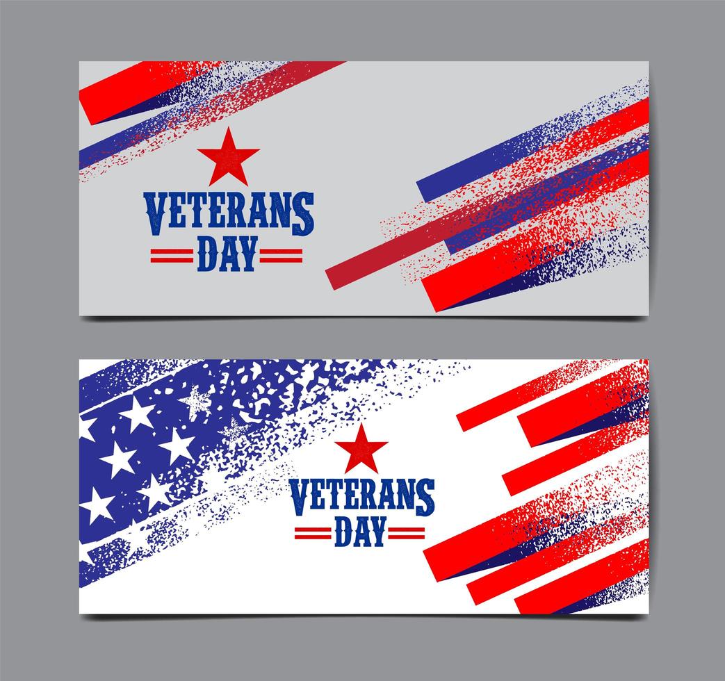 Grunge style Veteran's Day USA flag banner set vector