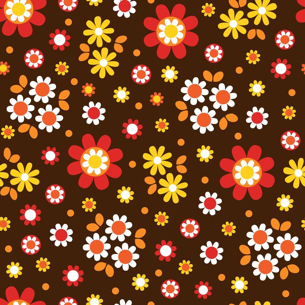 Cute mod flower blossom seamless pattern on brown vector