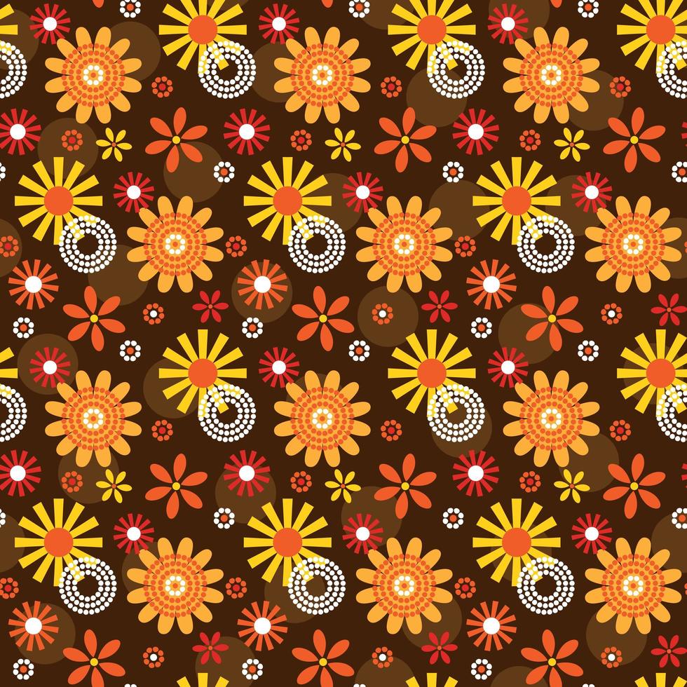 Ornamental mod style flower and circle seamless pattern vector