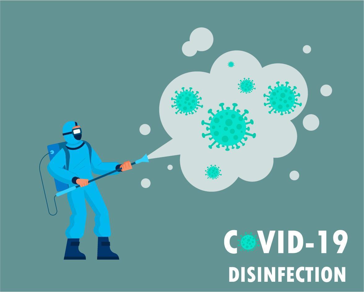 Man disinfecting Coronavirus particles  vector