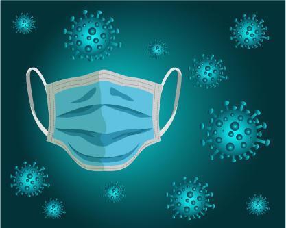 Blue mask with coronavirus particles  vector
