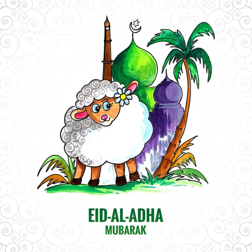 Tarjeta de felicitación de eid al-adha con oveja bonita vector