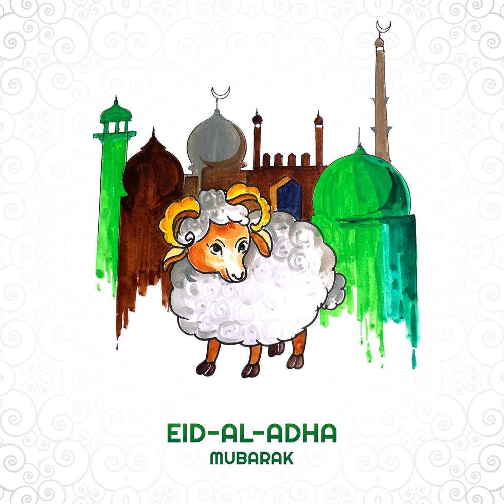 Eid Al Adha card with goat watercolor design vector