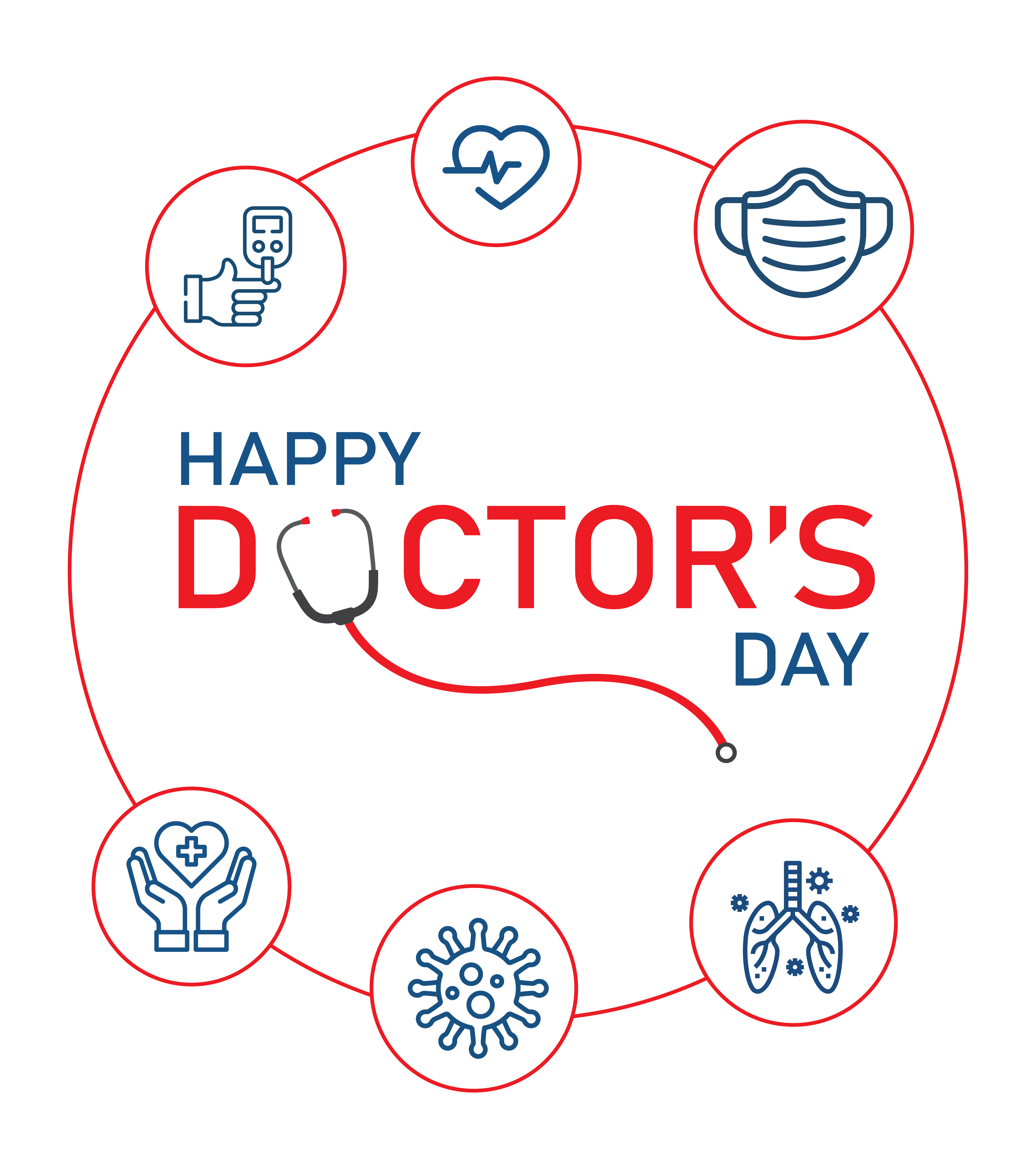 feliz tarjeta de felicitación del día del médico con iconos de línea