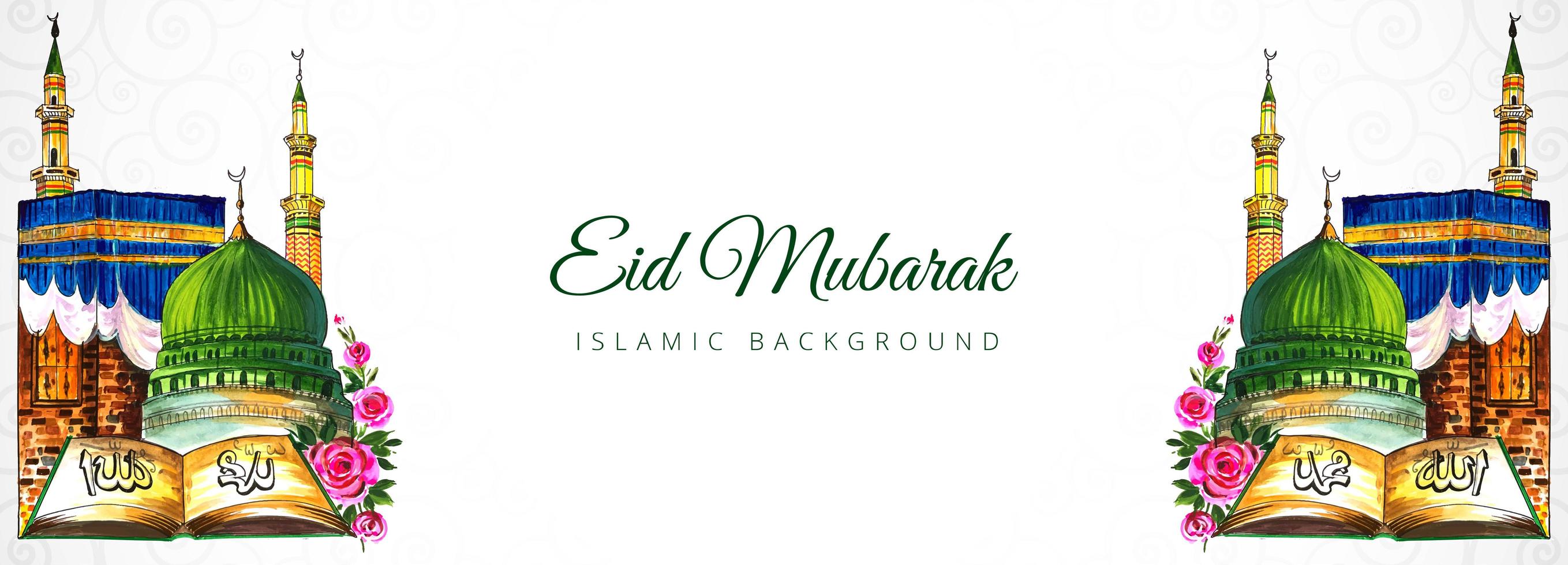 Eid islámico Mubarak banner con mezquita vector