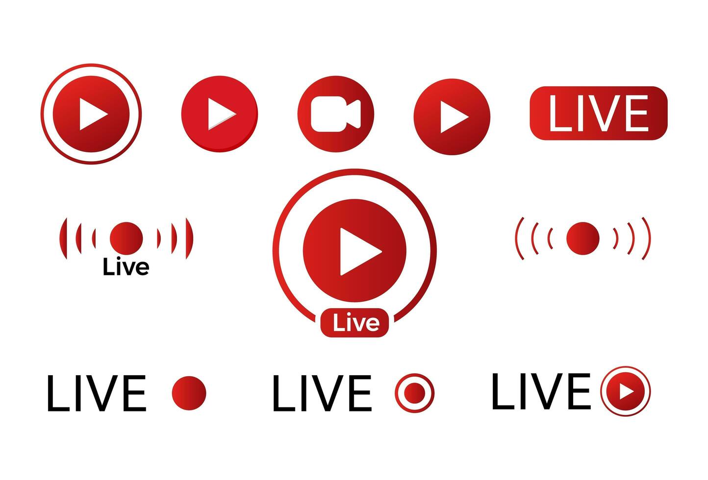 Live video icon set vector