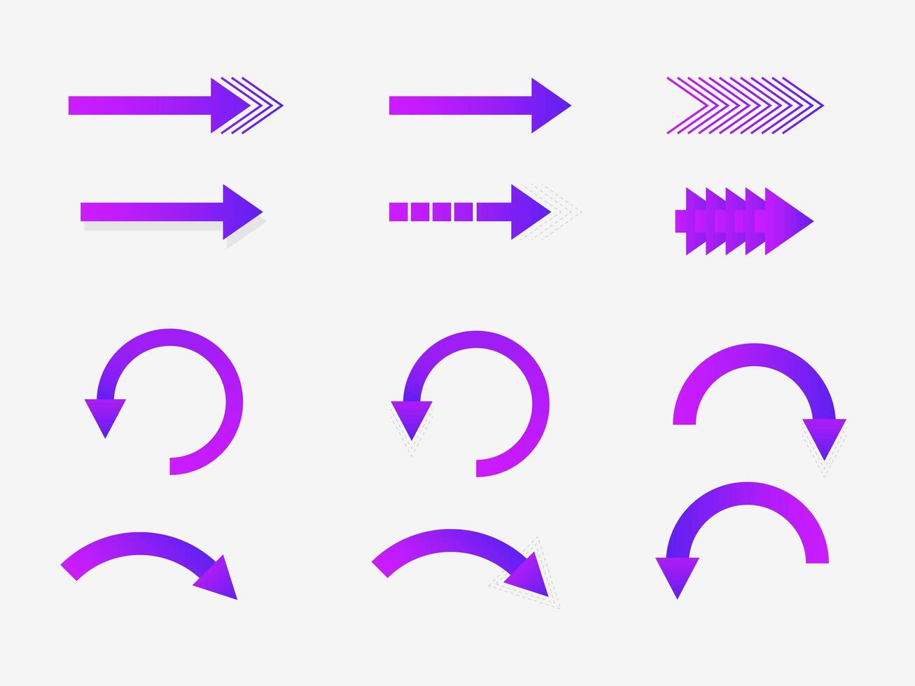 Assorted purple gradient arrows vector